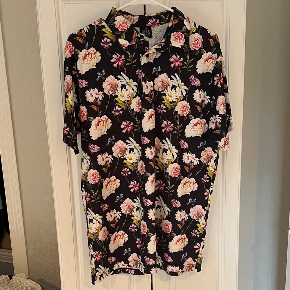 Golf GODS Floral Black Polo Shirt